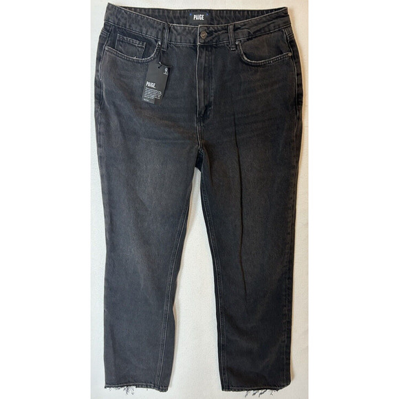 NWT Paige High Rise Noella Black Relaxed Straight Leg 5-Pocket Jeans Sz 32 - Picture 2 of 10